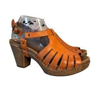Dansko Womens Randy Randa Brown Leather Strappy Heel Clog Sandals  39 US 8.5 9